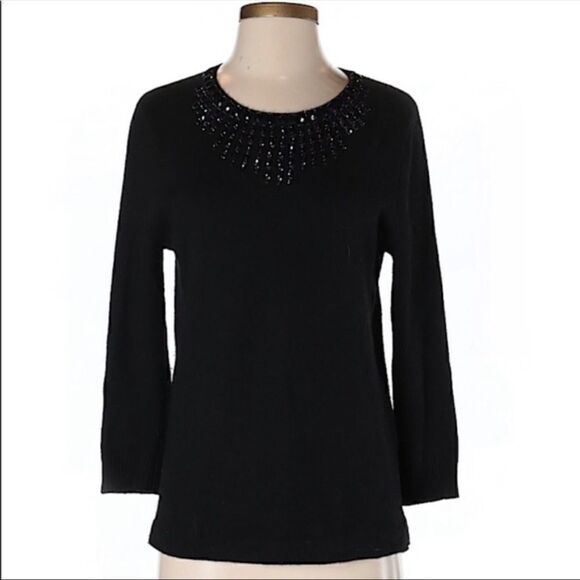 J. Crew | Black Jeweled Starburst Pullover Crew Neck Wool Blend Sweater | S - Picture 3 of 13